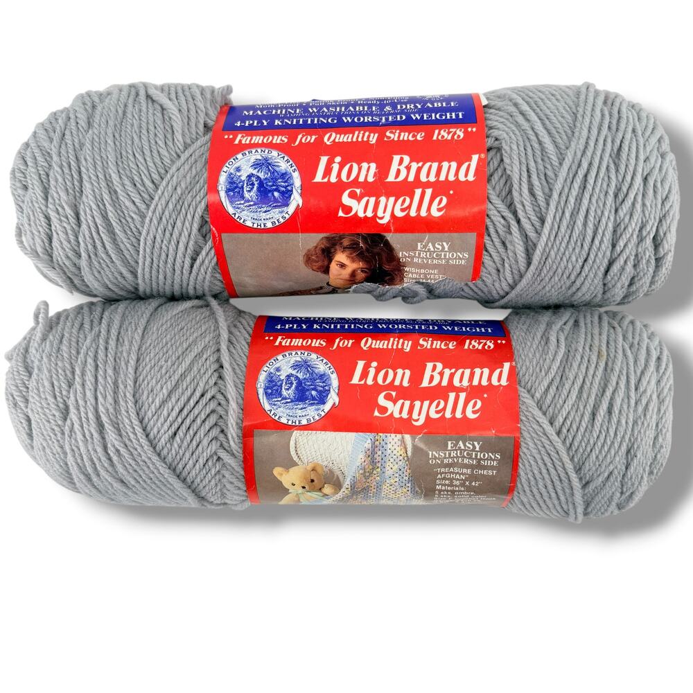 Vtg Lion Brand Sayelle 149 Grey 2 Skeins Vintage Orlon Acrylic Worsted Yarn